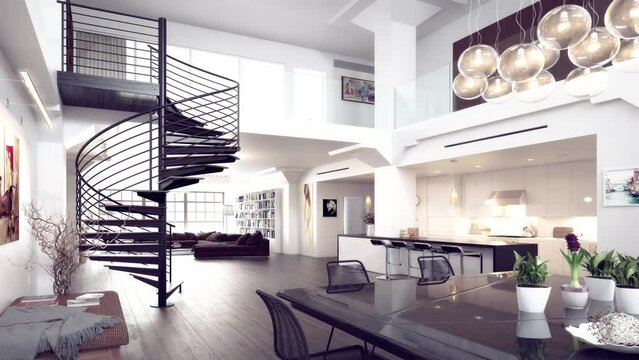 Contemporary City Loft Apartment - loopable 3d visualization