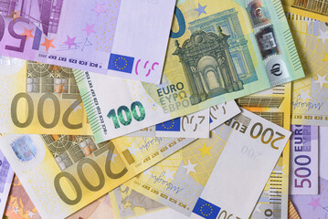 euro banknotes as background. close up. flat lay