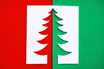 Christmas tree paper cutting design papercraft card.