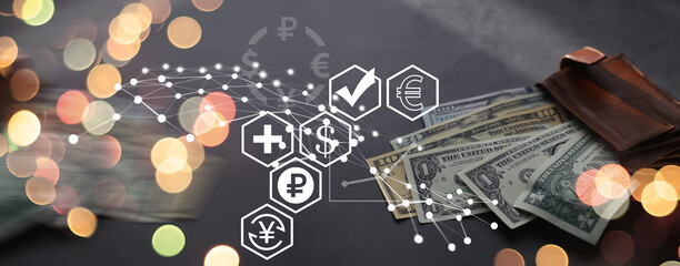 Dollars bills. Dollars background. Background of different us dollar banknotes. Finance concept.