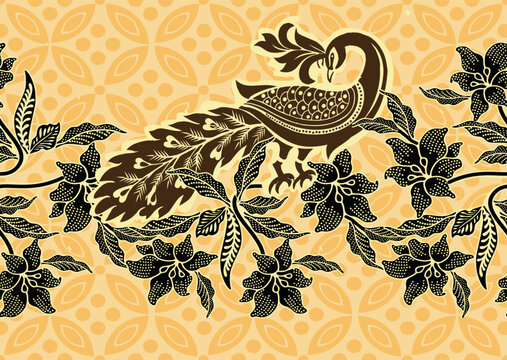 Indonesian batik motifs with very distinctive plant and peacock patterns