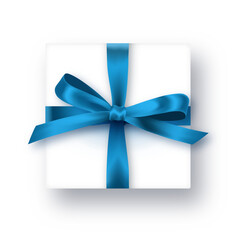 Vector illustration background with blue realistic ribbon and shadow. 