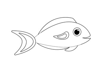 Cute sea fish character coloring book. Outline, vector