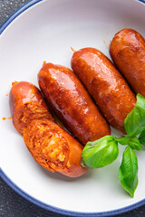 ​​chorizo sausage spicy meat snack meal food snack on the table copy space food background top...