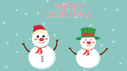 Merry Christmas, two snowman smiling