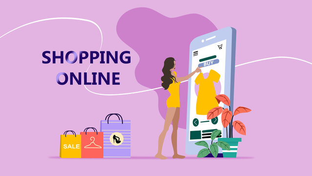 Online shopping, a lady choosing the color of the dress online