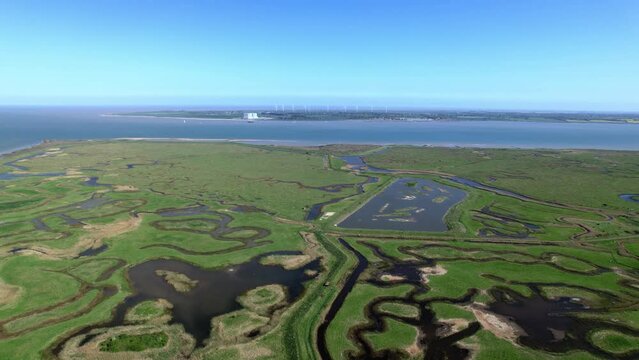 Aerial Panoramic View Of Tollesbury Marshes In Essex, United Kingdom. 
