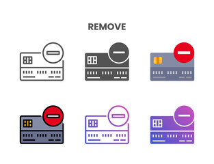 Credit Card Remove icon set style ouline, glyph, flat color and gradient. Vector Illustration for Graphic Design Element. Isolated on white background