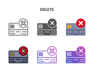 Credit Card Delete icon set style ouline, glyph, flat color and gradient. Vector Illustration for Graphic Design Element. Isolated on white background