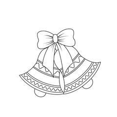 Bells with bow coloring page. Black and white Christmas bells. Vector