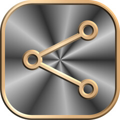 Classy 3d golden share button icon isolated on silver metal background