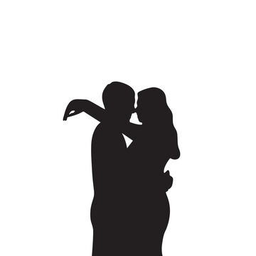 Silhouette of lovers embracing. The embrace of a man and a woman. Vector illustration.
