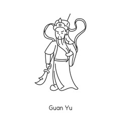 Guan Yu God of the Chinese Faith kawaii doodle flat cartoon vector illustration