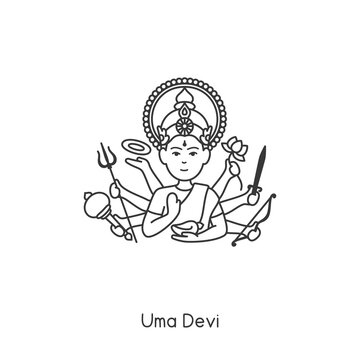 Goddess Uma Devi of the Indians Faith kawaii doodle flat cartoon vector illustration