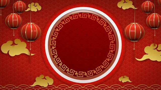 Animation golden circle chinese style with red background for template.