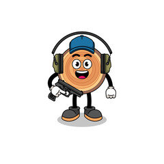 Character mascot of wood grain doing shooting range