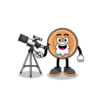 Illustration of wood grain mascot as an astronomer