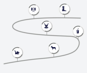 infographic element with animals filled icons. included wellington, conga, scene, soda, snails, bulldog vector.