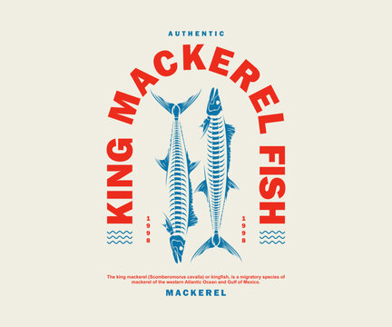 Vintage Illustration Of King Mackerel Fish T Shirt Design, Vector Graphic, Typographic Poster Or Tshirts Street Wear And Urban Style