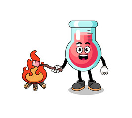 Illustration of laboratory beaker burning a marshmallow