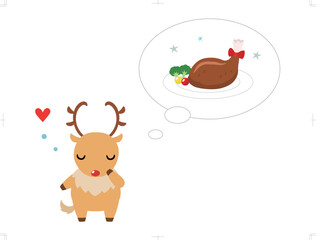 クリスマス料理を考えるトナカイ（チキンレッグ）　