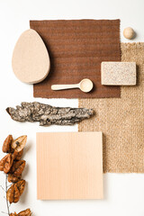 Flat lay of creative moodboard composition, top view