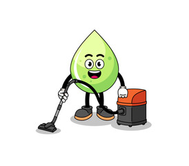 Character mascot of melon juice holding vacuum cleaner