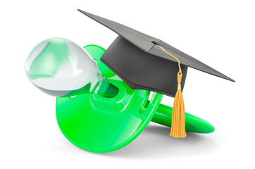 Pacifier with graduation cap. 3D rendering