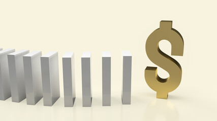 Business image, white domino and gold dollar symbol 3d rendering