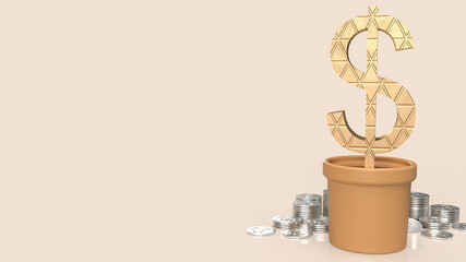 gold dollar symbol in plant for business concept 3d rendering