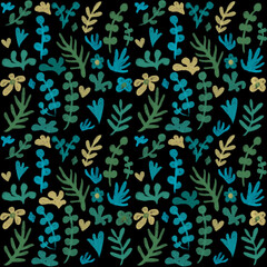 草花模様のシームレスパターン、海藻模様のリピートパターン、テクスチャのある背景イラスト、レトロな雰囲気のイラスト、海藻のテキスタイルパターン、草花のテキスタイル模様