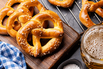 Freshly baked homemade pretzels and beer