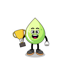 Cartoon mascot of melon juice holding a trophy