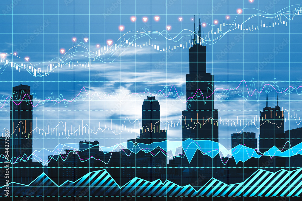Poster candle stick grid graph chart of stock market investment trading. bullish point, bearish point and f