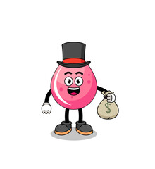 strawberry juice mascot illustration rich man holding a money sack