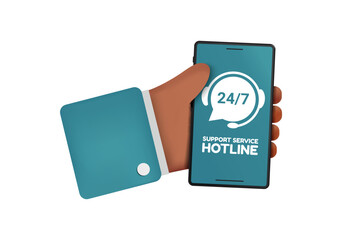 Hand Holding Phone Support Hotline - Vector Illustration Isolated On White Background