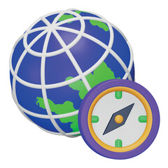 Globe compass 3d rendering isometric icon.