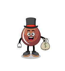 chocolate drop mascot illustration rich man holding a money sack
