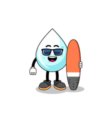 Mascot cartoon of milk drop as a surfer