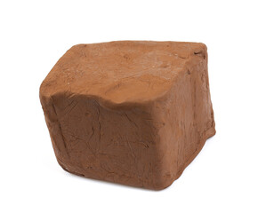 Natural clay piece isolated on white background. Wet clay material for sculpting or modeling.