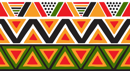 Seamless borders with triangle African motifs. colorful vector patterns.