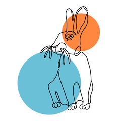 Continuous one line art animal hare. Silhouette of rabbit. Vector outline linear pet. Graphic hand drawing icon. Simple one-line symbol 2023. Black and white minimal concept design. T-shirt print.