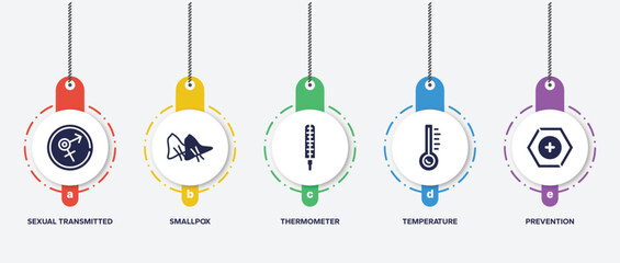 infographic element template with filled icons such as sexual transmitted disease, smallpox, thermometer, temperature, prevention vector.