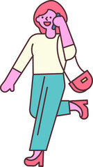 Cartoon hand drawn line art people using phone