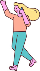 Cartoon hand drawn line art people using phone