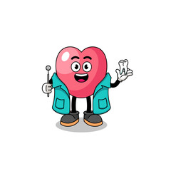 Illustration of heart symbol mascot as a dentist