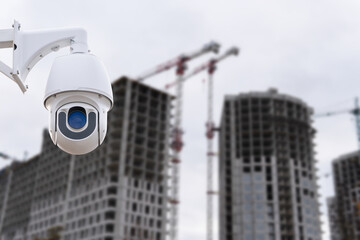 CCTV or surveillance camera watching for security 24 hours in construction site.