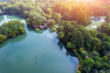 Naklejka na ściany i meble Aerial photography of Hangzhou West Lake Chinese garden scenery
