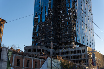 KYIV, UKRAINE - 10.10.2022. russia's military aggression against Ukraine. Business center 101 TOWER...