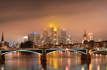 Fototapeta na wymiar Frankfurt at Night iluminated long exposure light painting